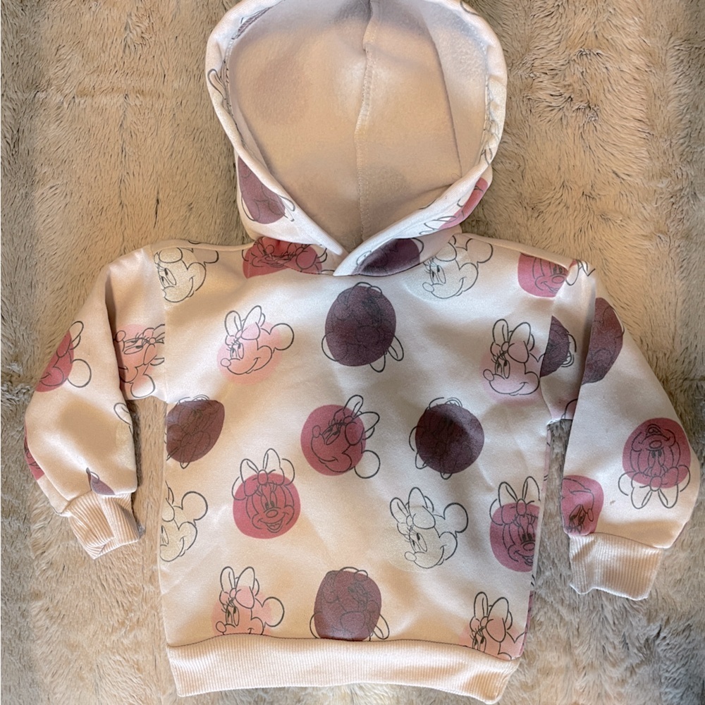 Disney 2T  mini mouse Print Hoodie - Cream and Pink